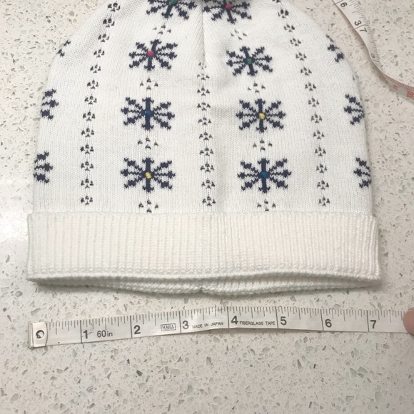 Kids Youth White & Navy Snowflake Pom Pom Beanie With Rainbow Dots - Picture 5 of 8